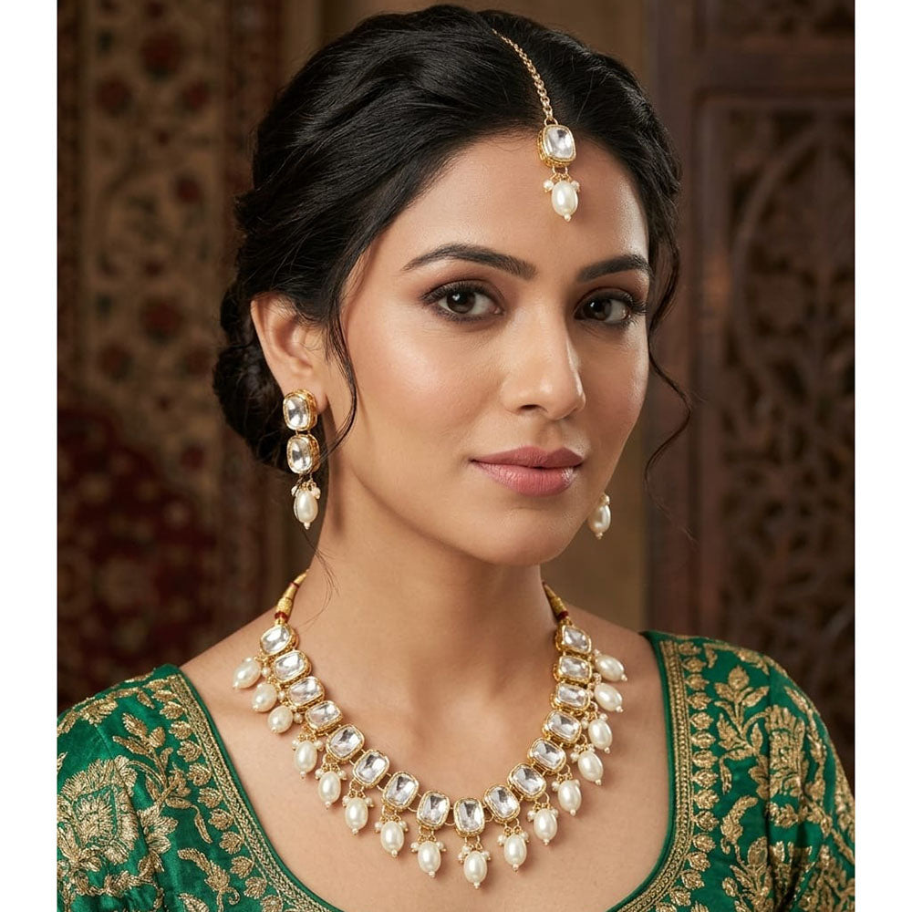 Naitika Arts Royal Kundan Stone And Beads Necklace Set (Pack of 3)