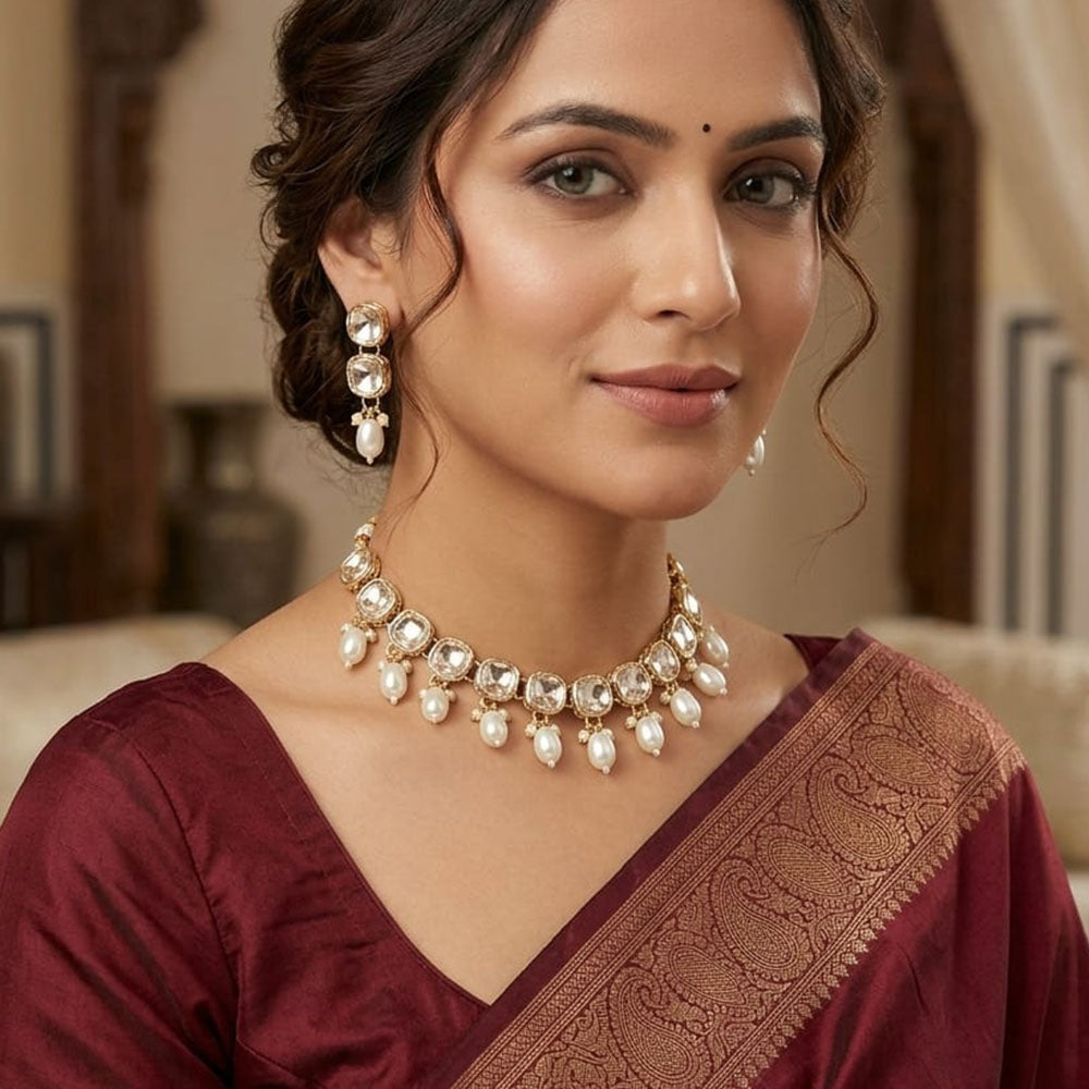 Naitika Arts Royal Kundan Stone And Beads Necklace Set (Pack of 3)