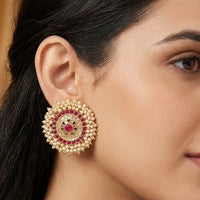 Naitika Arts Pota Stone And Pearl Classic Stud Earrings (Pack of 3)