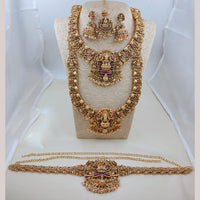 Naitika Arts South Indian Pota Stone And Temple Jewellery Necklace Set With Waist Belt
