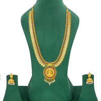 Mahavir Gold Plated Pota Stone Temple Long Necklace Set