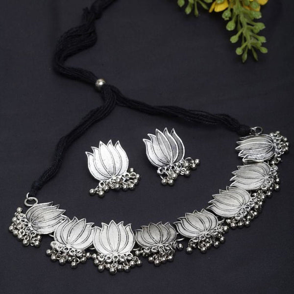 Bevy Pearls Oxidised Plated Choker Necklace Set