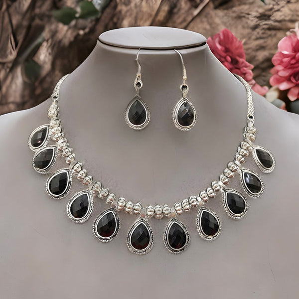 Bevy Pearls Oxidised Plated Crytal Stone Necklace Set