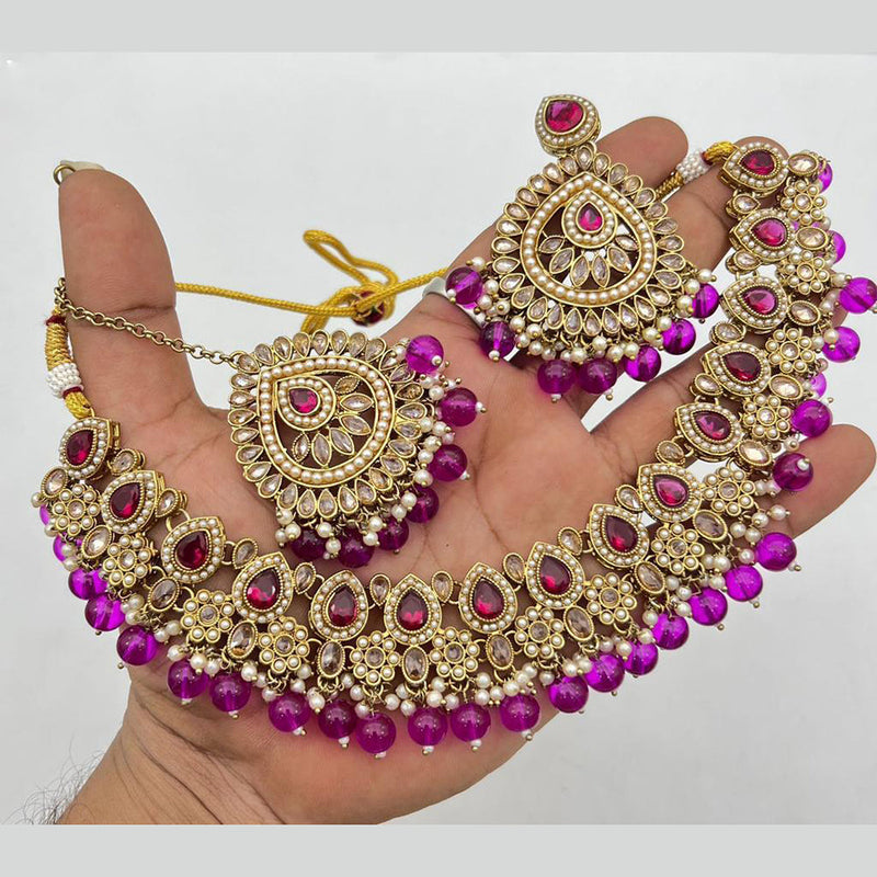Shree Chamunda Jewellers Gold Plated Austrian And Pearl  Necklace Set