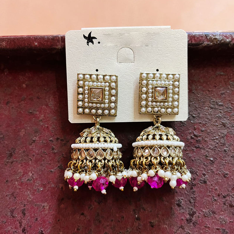 Shree Chamunda Jewellers Gold Plated Crystal And Pearl Jhumki Earrings