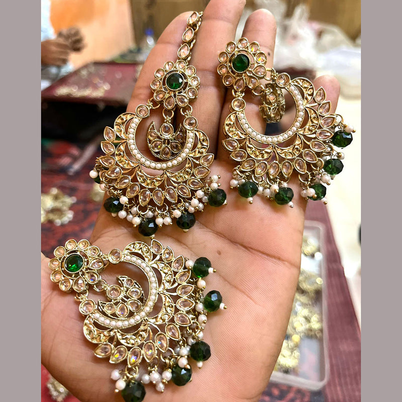 Shree Chamunda Jewellers Gold Plated Crystal Stone Earrings With Mangtikka