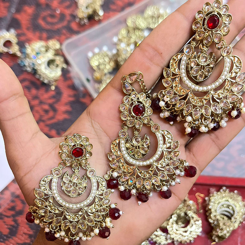 Shree Chamunda Jewellers Gold Plated Crystal Stone Earrings With Mangtikka