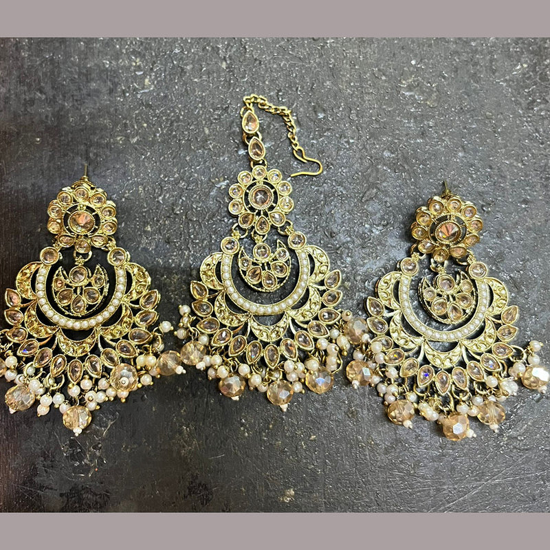 Shree Chamunda Jewellers Gold Plated Crystal Stone Earrings With Mangtikka