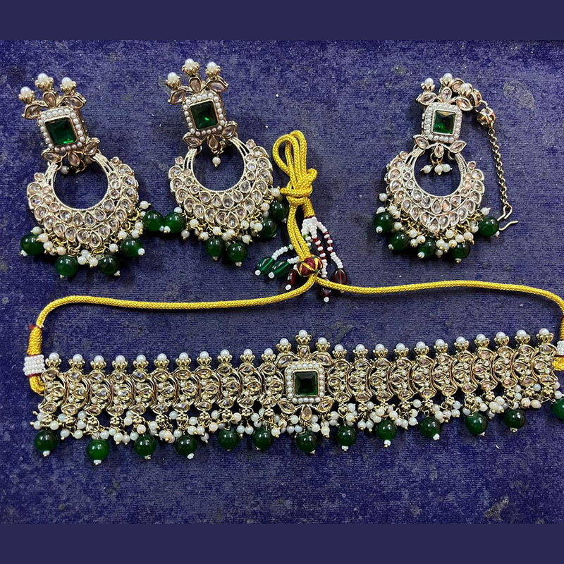 Shree Chamunda Jewellers Gold Plated Crystal Stone And Beads Necklace Set