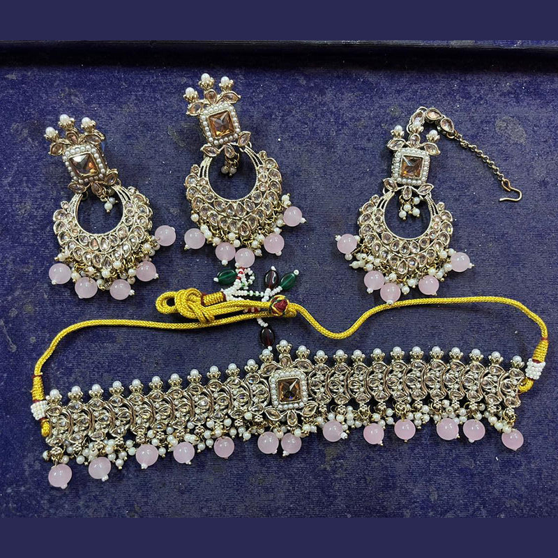 Shree Chamunda Jewellers Gold Plated Crystal Stone And Beads Necklace Set