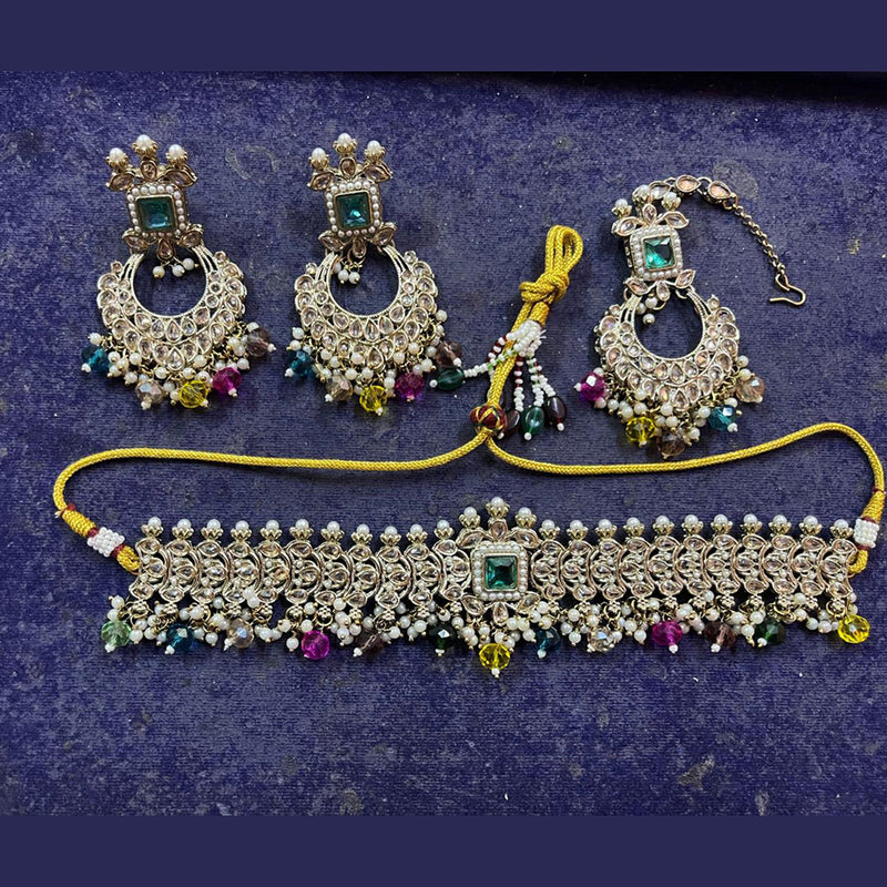 Shree Chamunda Jewellers Gold Plated Crystal Stone And Beads Necklace Set