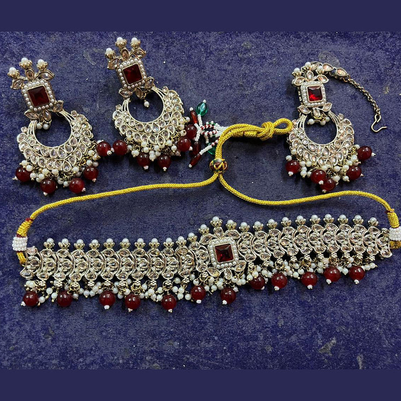 Shree Chamunda Jewellers Gold Plated Crystal Stone And Beads Necklace Set