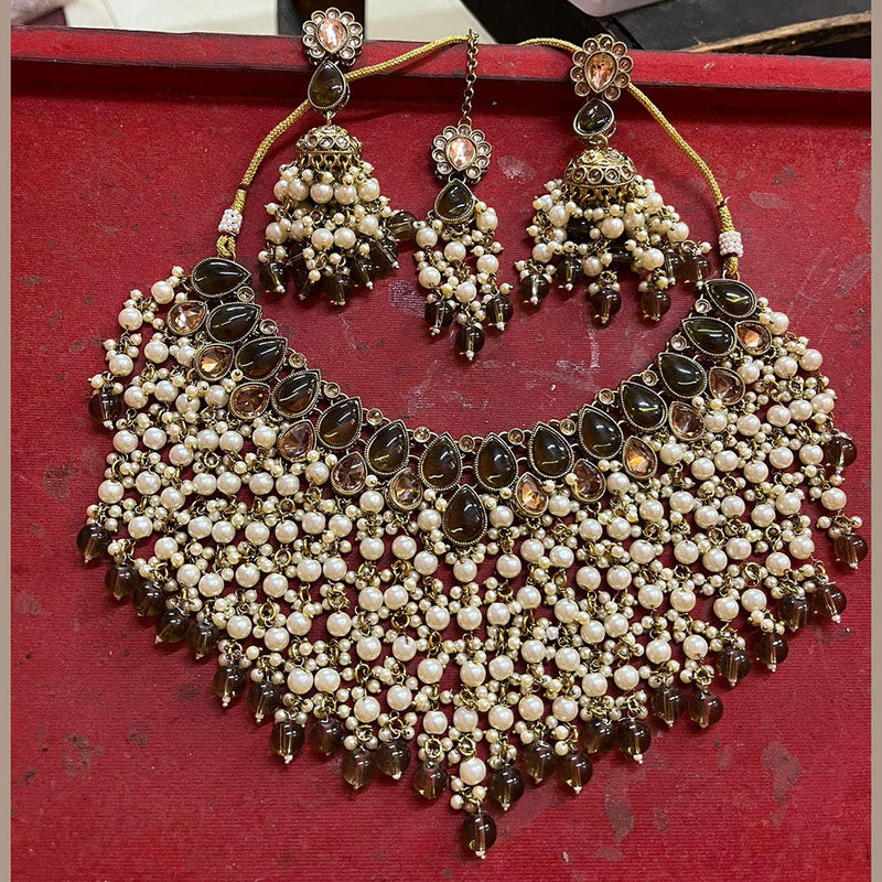 Shree Chamunda Jewellers Gold Plated  Crystal Stone Pearl Necklace Set