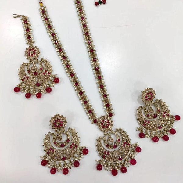 Shree Chamunda Jewellers Gold Plated Crystal Stone And Pearls Long Necklace Set