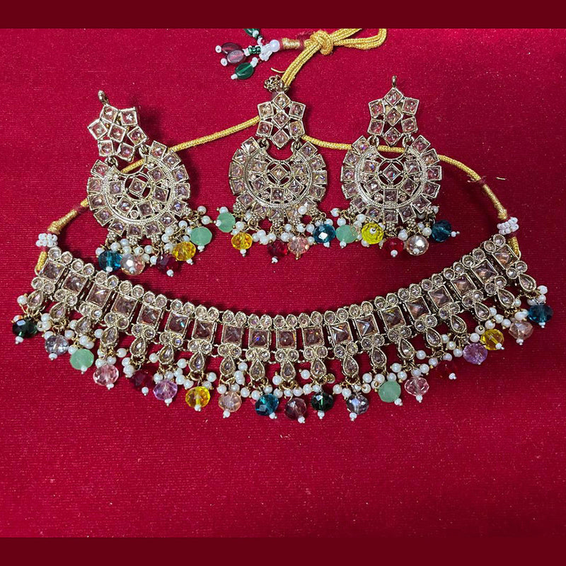 Shree Chamunda Jewellers Gold Plated  Crystal Stone Pearl Choker Necklace Set