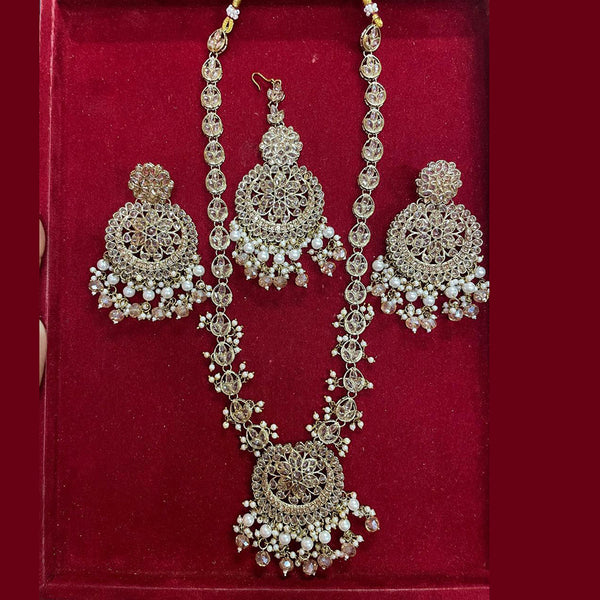 Shree Chamunda Jewellers Gold Plated  Crystal Stone Pearl Long Necklace Set