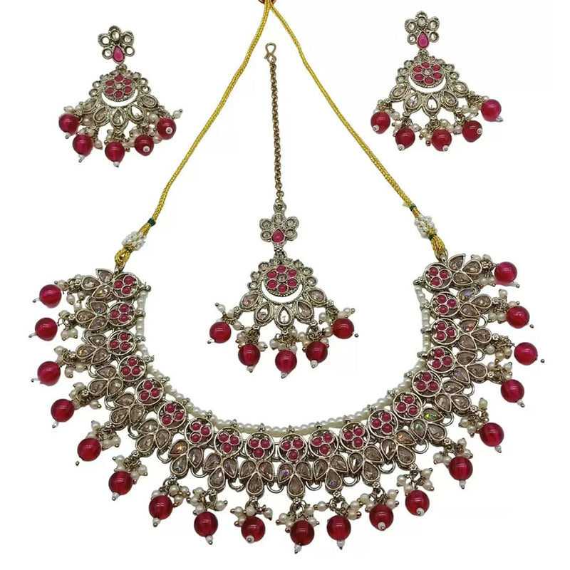 Shree Chamunda Jewellers Silver Plated Crystal Stone Pearl Necklace Set