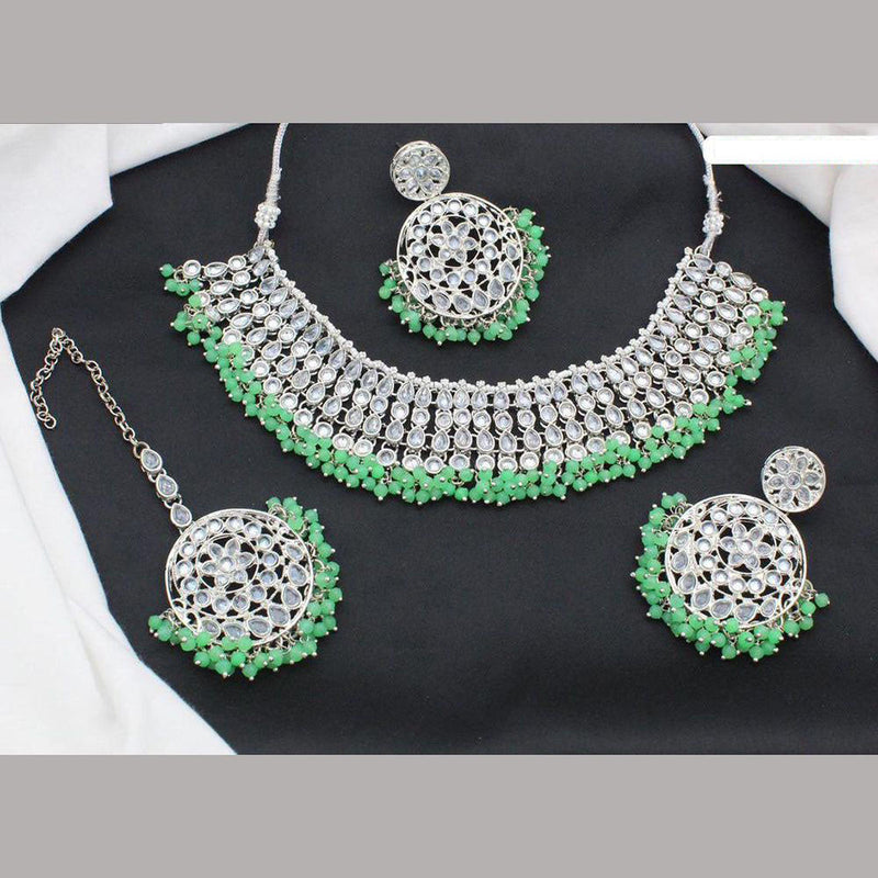 Shree Chamunda Jewellers Silver Plated Crystal Stone Pearl Necklace Set