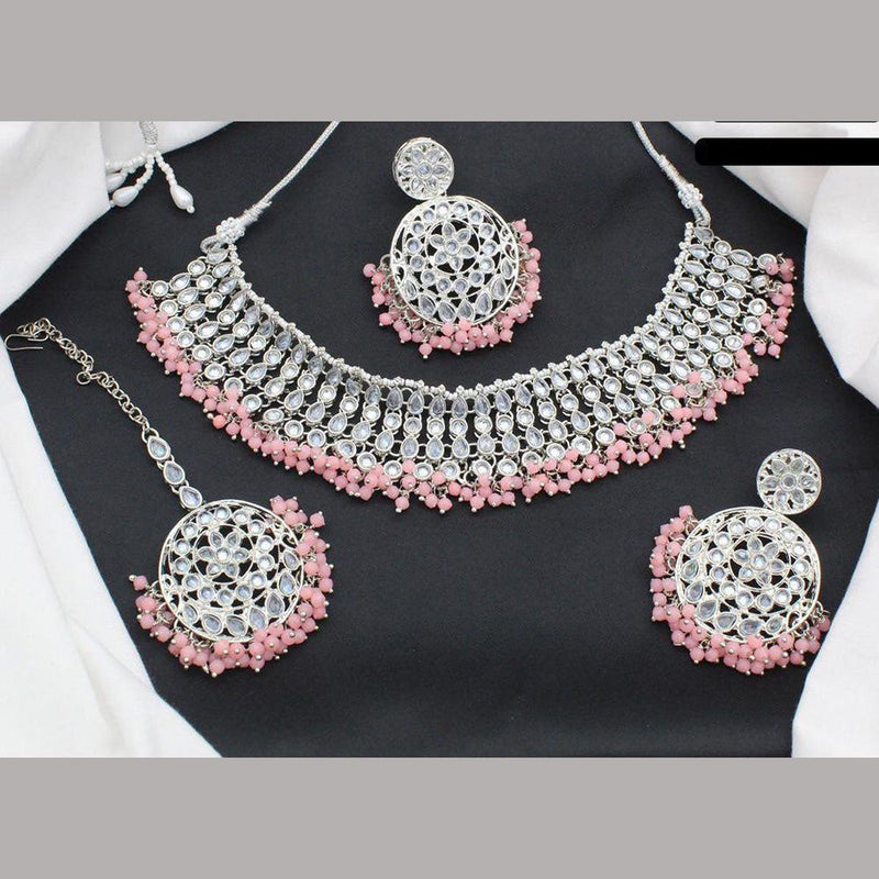 Shree Chamunda Jewellers Silver Plated Crystal Stone Pearl Necklace Set