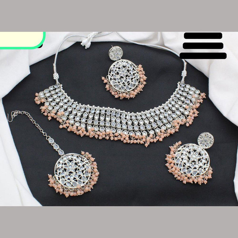 Shree Chamunda Jewellers Silver Plated Crystal Stone Pearl Necklace Set