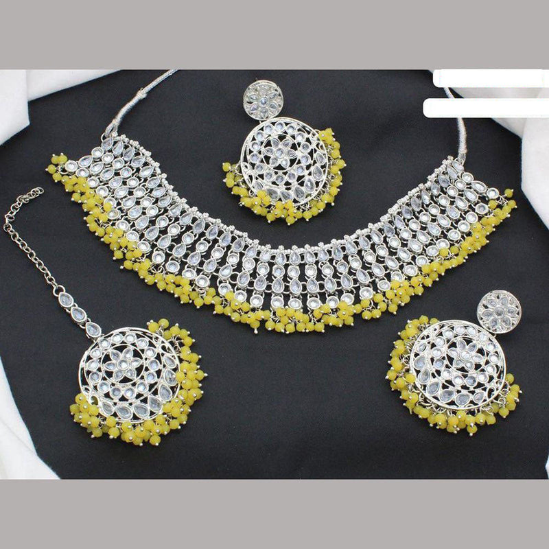 Shree Chamunda Jewellers Silver Plated Crystal Stone Pearl Necklace Set