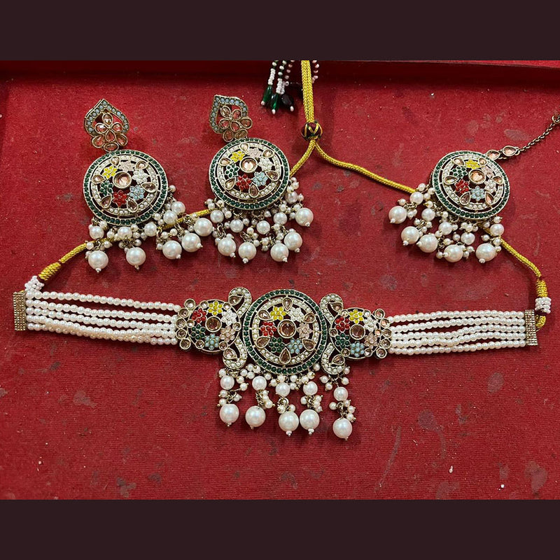 Shree Chamunda Jewellers Gold Plated Pearl Choker Necklace Set