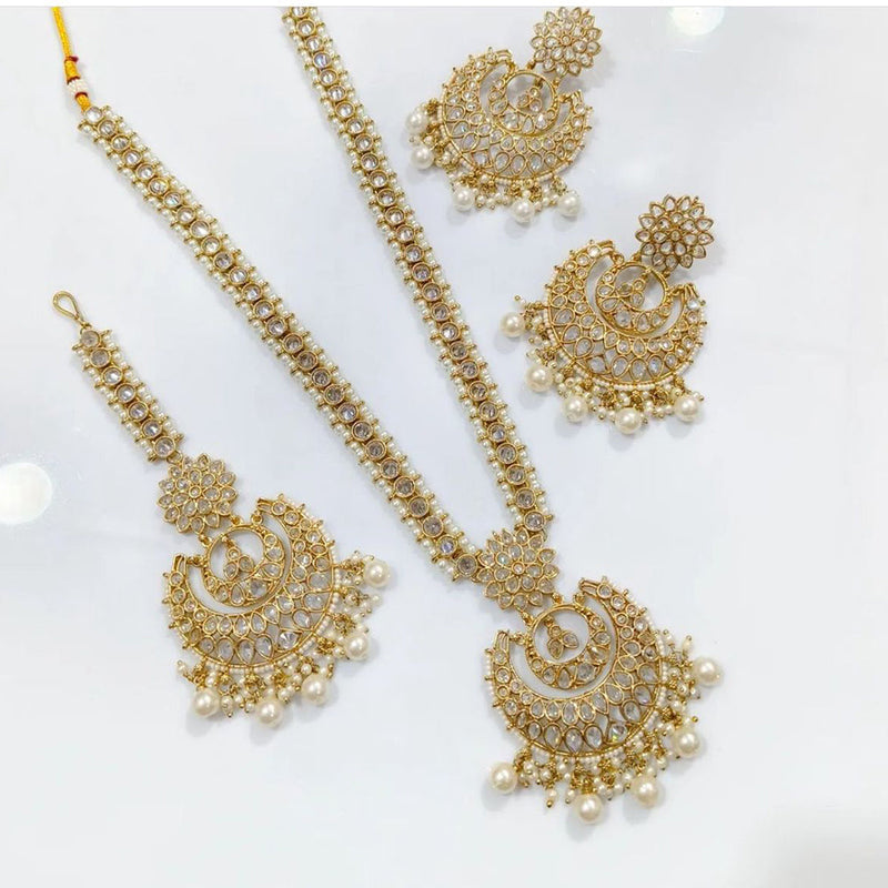 Shree Chamunda Jewellers Gold Plated Crystal Stone And Pearl Long Necklace Set