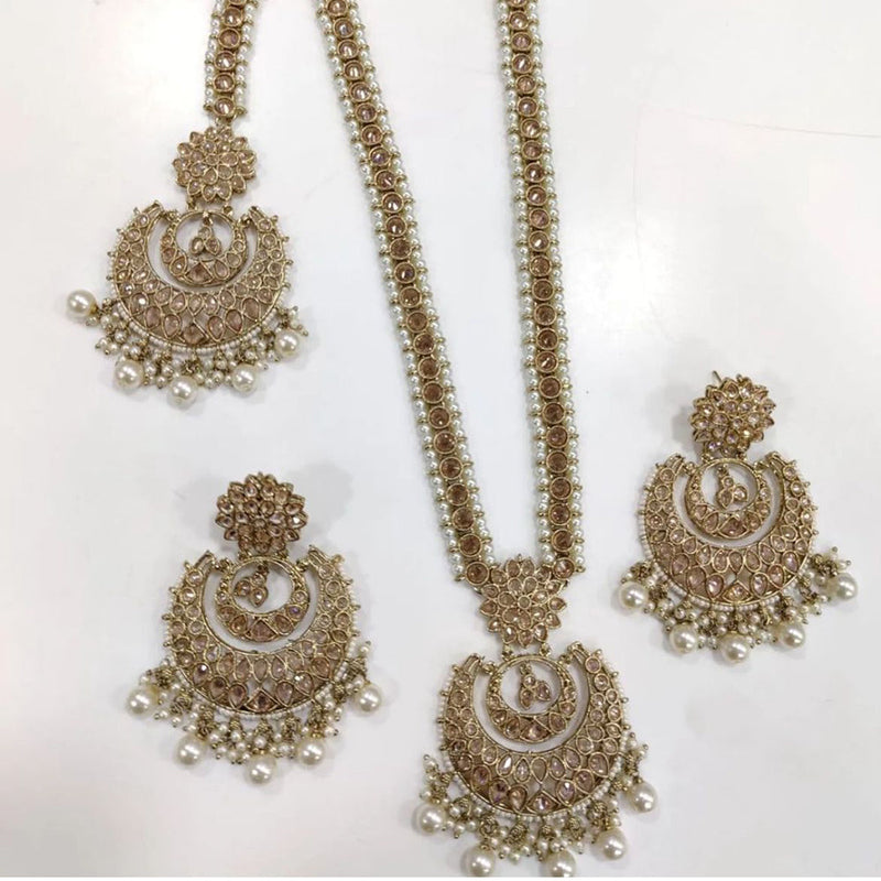 Shree Chamunda Jewellers Gold Plated Crystal Stone And Pearl Long Necklace Set