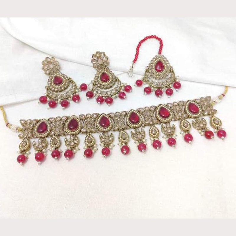 Shree Chamunda Jewellers Gold Plated Crystal Stone And Beads Necklace Set