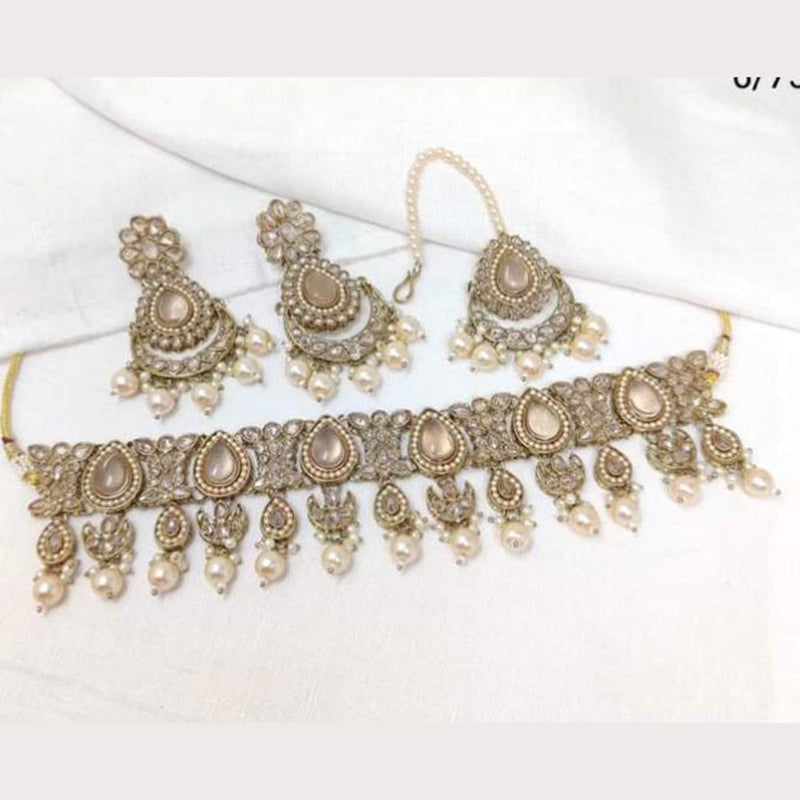 Shree Chamunda Jewellers Gold Plated Crystal Stone And Beads Necklace Set