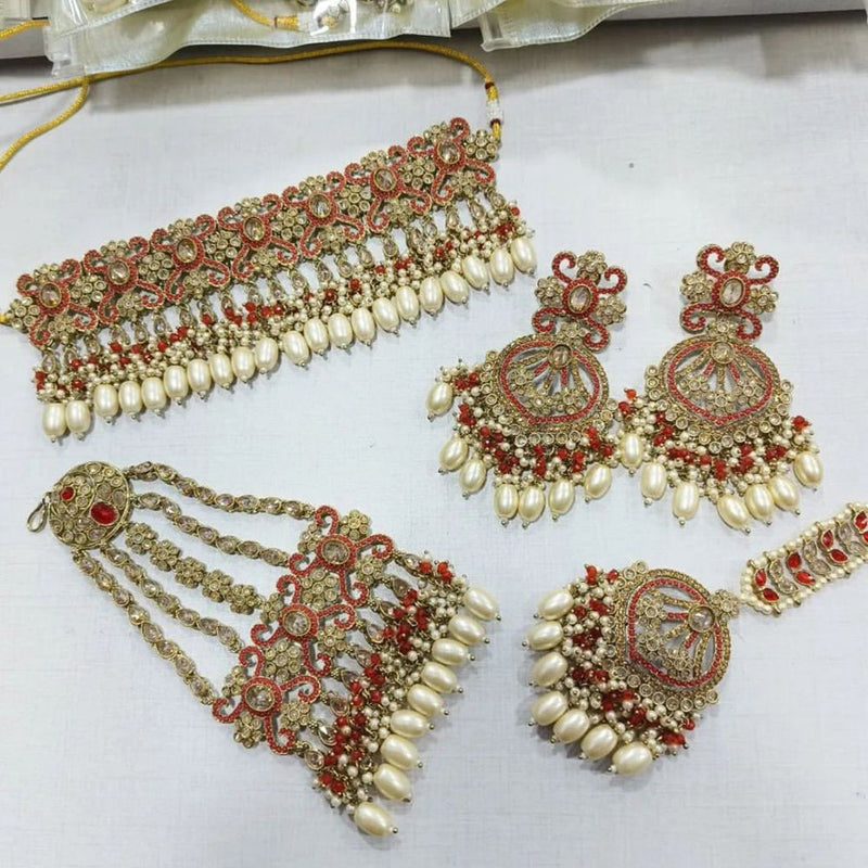 Shree Chamunda Jewellers Gold Plated Austrian Stone And Pearl Choker Necklace Set