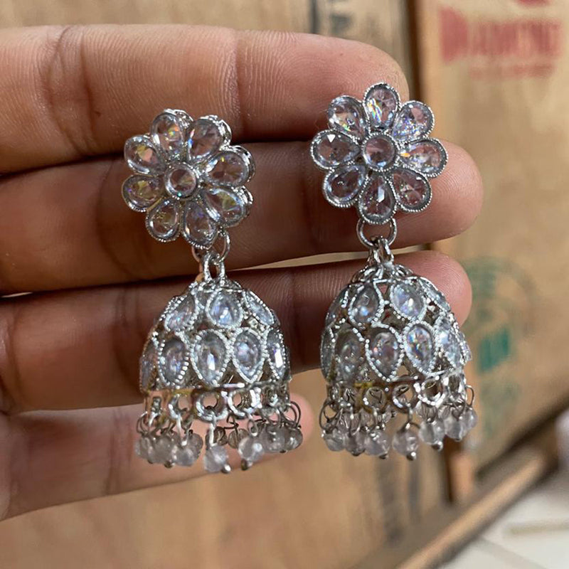 Shree Chamunda Jewellers Silver Plated Crystal Stone Jhumki Earrings