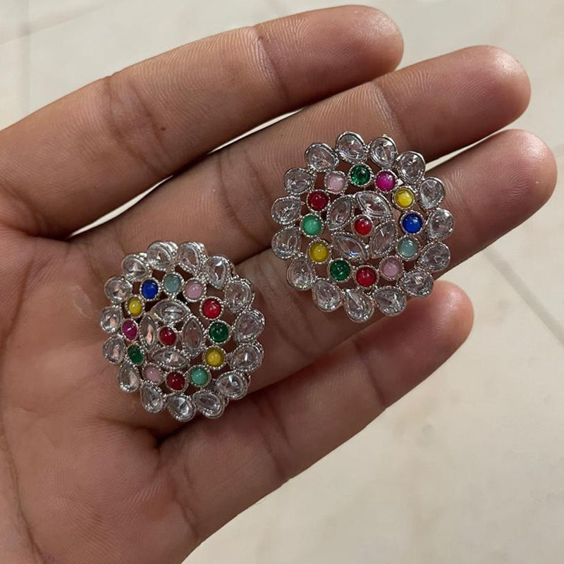 Shree Chamunda Jewellers Silver Plated Crystal Stone Stud Earrings