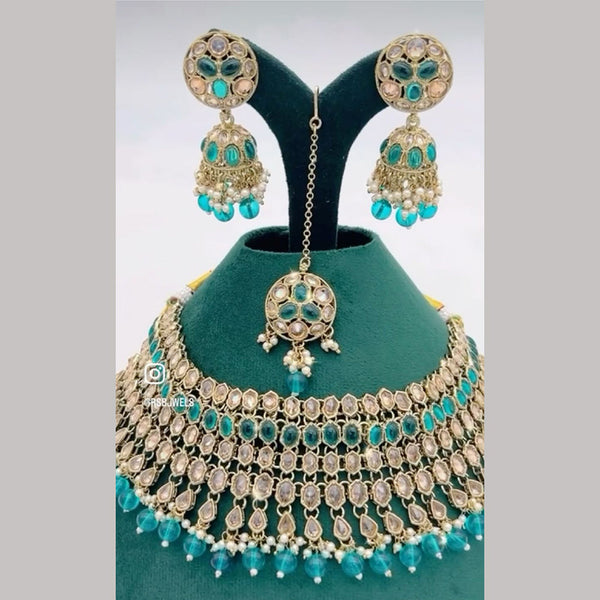 Shree Chamunda Jewellers Gold Plated Kundan Stone And Pearls Choker Necklace Set