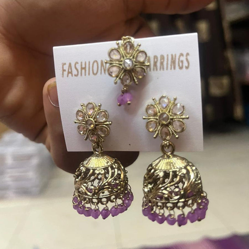 Shree Chamunda Jewellers Gold Plated Crystal Stone Jhumki With Maangtikka