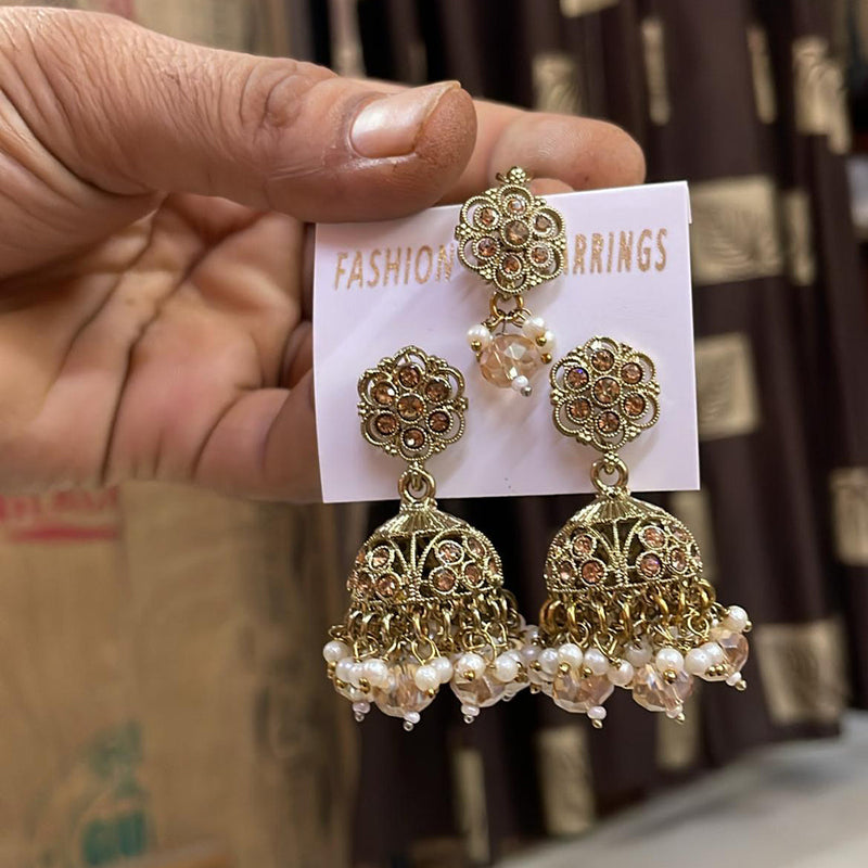 Shree Chamunda Jewellers Gold Plated Austrian Stone Jhumki With Maangtikka