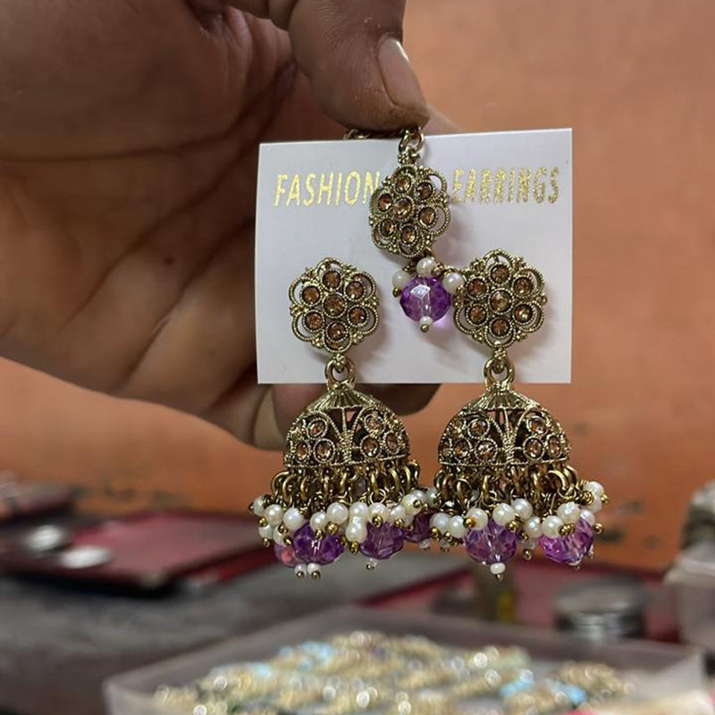 Shree Chamunda Jewellers Gold Plated Austrian Stone Jhumki With Maangtikka