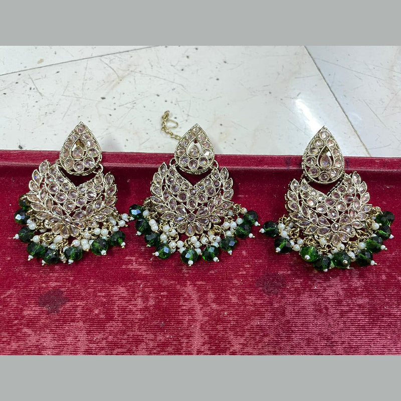 Shree Chamunda Jewellers Gold Plated Crystal Stone Dangler With Maangtikka