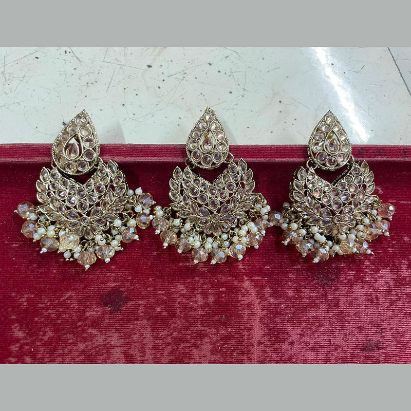 Shree Chamunda Jewellers Gold Plated Crystal Stone Dangler With Maangtikka