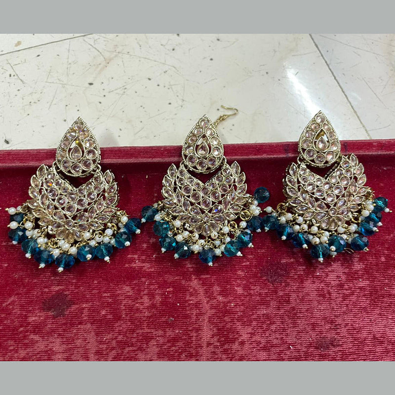 Shree Chamunda Jewellers Gold Plated Crystal Stone Dangler With Maangtikka