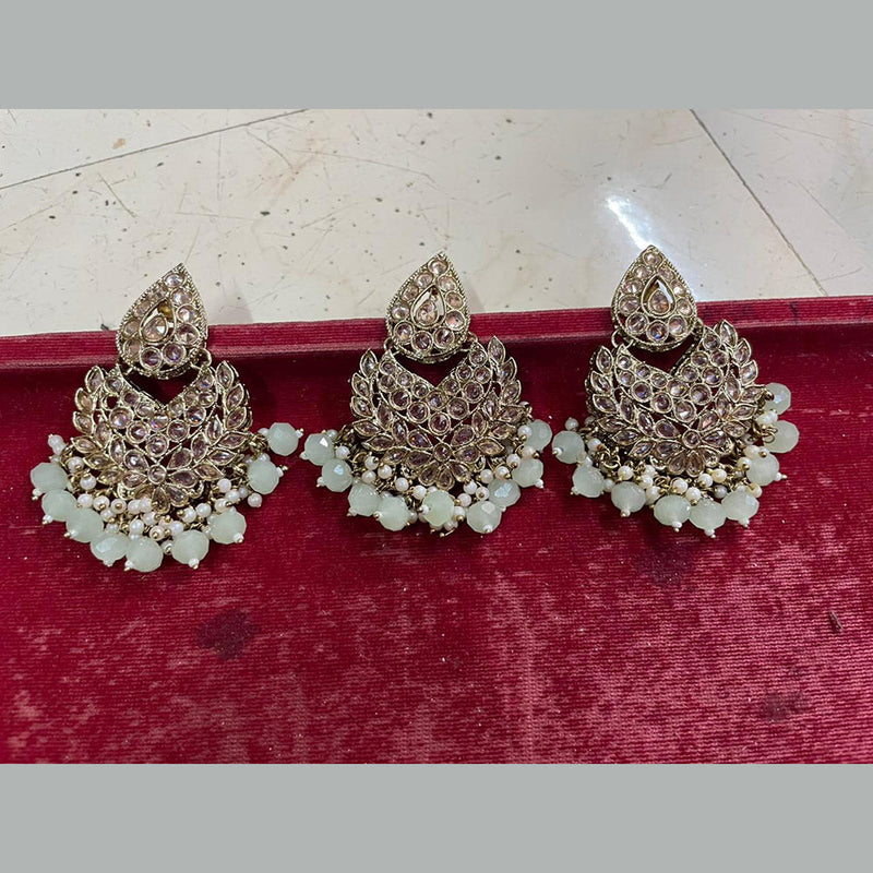 Shree Chamunda Jewellers Gold Plated Crystal Stone Dangler With Maangtikka