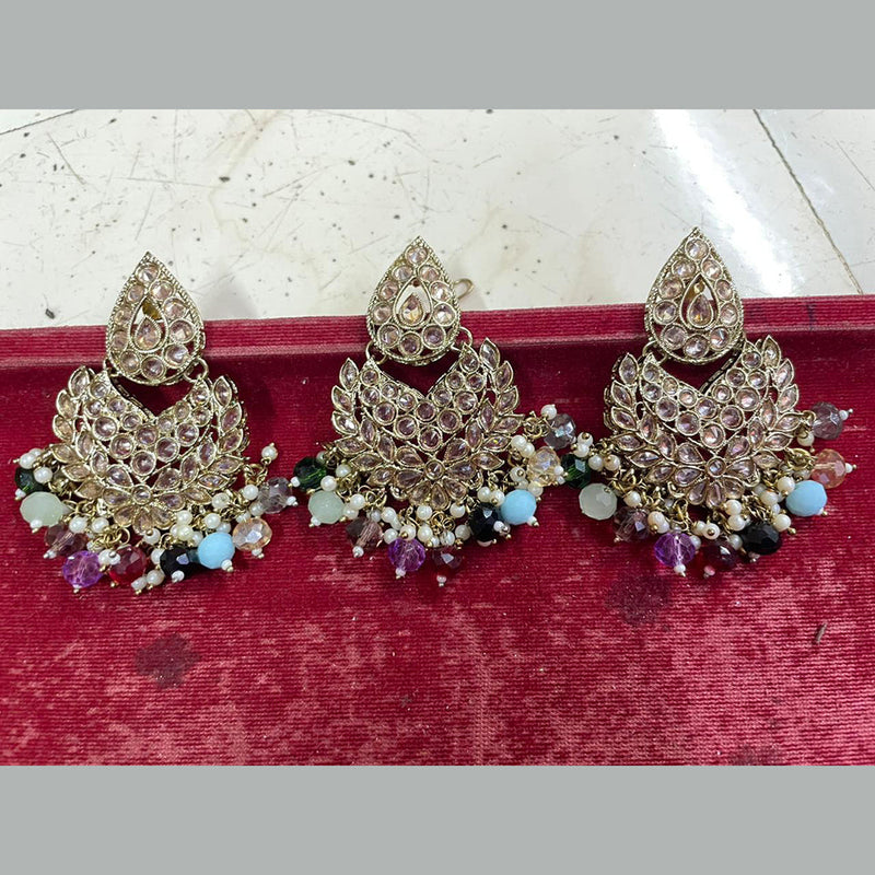 Shree Chamunda Jewellers Gold Plated Crystal Stone Dangler With Maangtikka