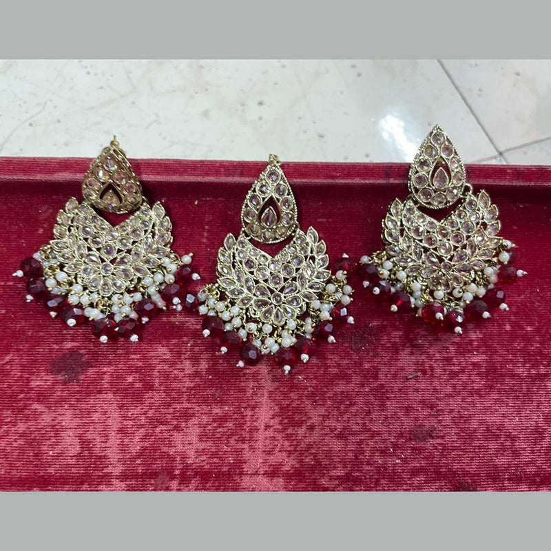 Shree Chamunda Jewellers Gold Plated Crystal Stone Dangler With Maangtikka