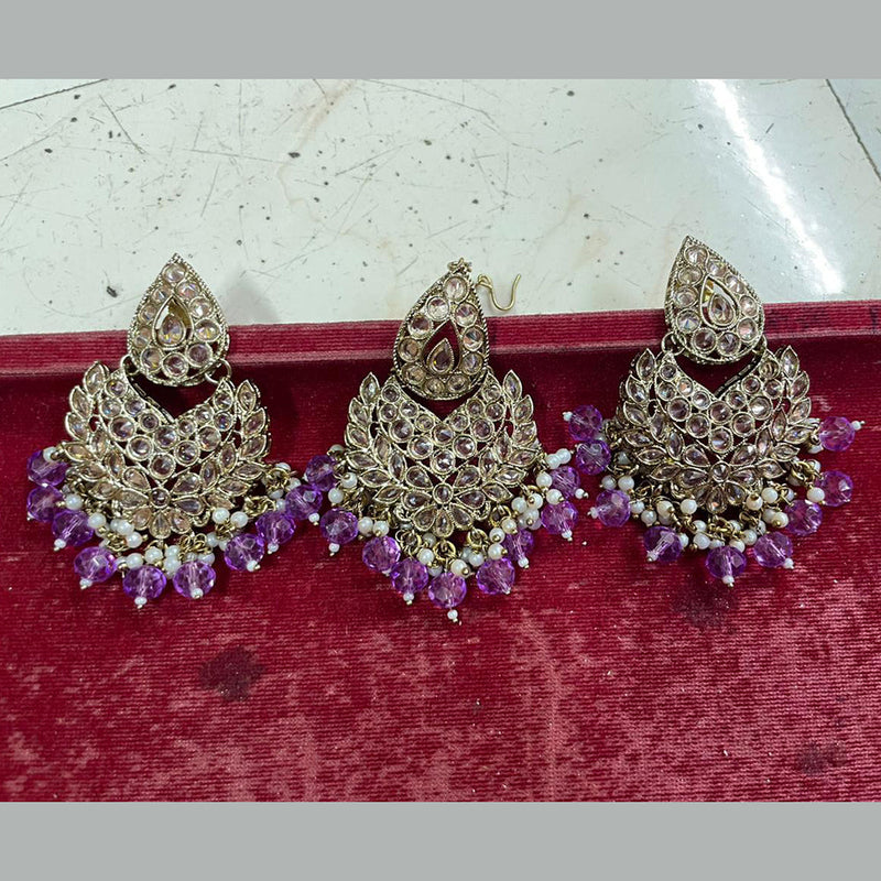 Shree Chamunda Jewellers Gold Plated Crystal Stone Dangler With Maangtikka