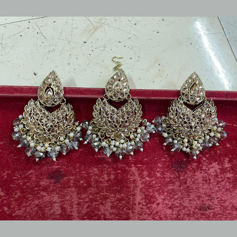 Shree Chamunda Jewellers Gold Plated Crystal Stone Dangler With Maangtikka