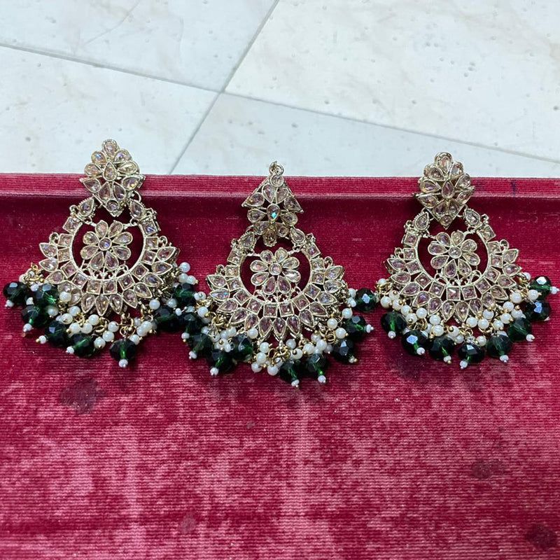 Shree Chamunda Jewellers Gold Plated Crystal Stone Dangler With Maangtikka