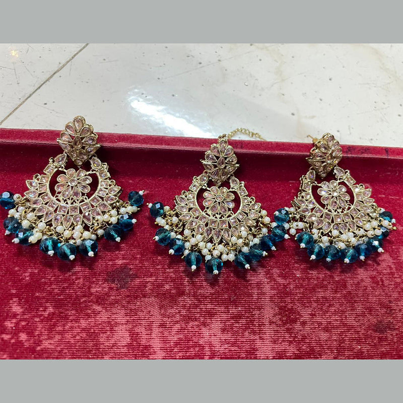 Shree Chamunda Jewellers Gold Plated Crystal Stone Dangler With Maangtikka