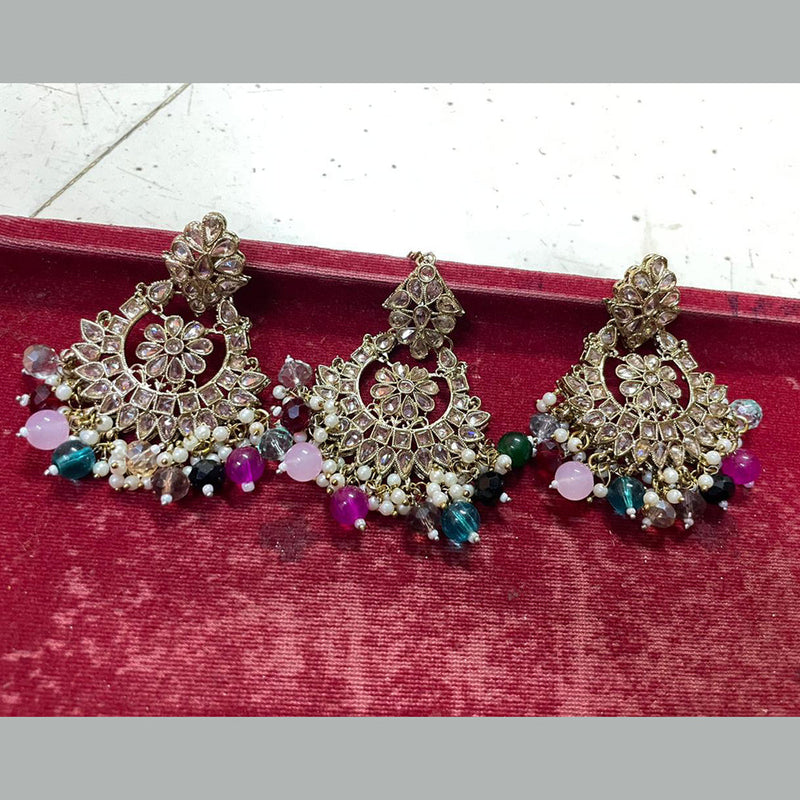 Shree Chamunda Jewellers Gold Plated Crystal Stone Dangler With Maangtikka