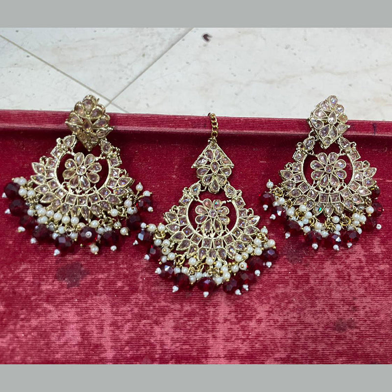 Shree Chamunda Jewellers Gold Plated Crystal Stone Dangler With Maangtikka