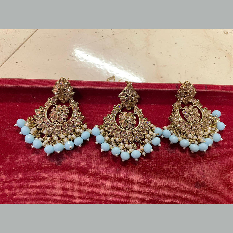 Shree Chamunda Jewellers Gold Plated Crystal Stone Dangler With Maangtikka